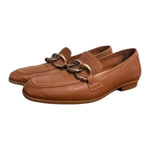 Clarks Artisan Tan Leather Chain Link Loafers Square Toe Womens 8 Preppy Classic